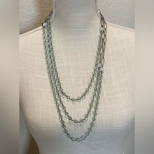 Faceted Aquamarine Beads & Oxidized Diamond Cut Chain Necklace